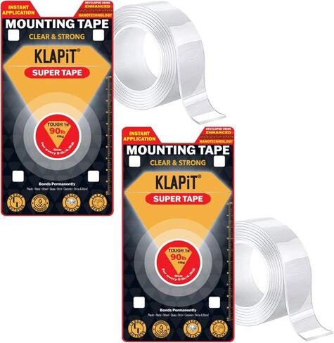 شريط KLAPiT الفائق - لاصق شفاف مزدوج الجوانب عالي التحمل، تقنية نانو معززة مقاومة للماء للتركيب الداخلي والخارجي، الحجر، البلاط، الخشب، الزجاج، الجدار، المعدن - يحمل 90 رطلاً (2.28 رطلًا لكل بوصة) in Kuwait