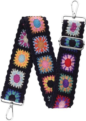 Crochet Purse Strap,Floral Purse Straps Replacement for Crossbody Messenger Travel Defful Bags(Silver Hardware) in Saudi Arabia