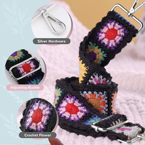 Crochet Purse Strap,Floral Purse Straps Replacement for Crossbody Messenger Travel Defful Bags(Silver Hardware) in Saudi Arabia