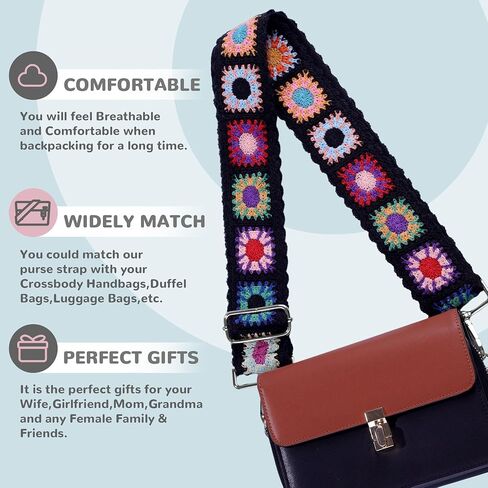 Crochet Purse Strap,Floral Purse Straps Replacement for Crossbody Messenger Travel Defful Bags(Silver Hardware) in Saudi Arabia