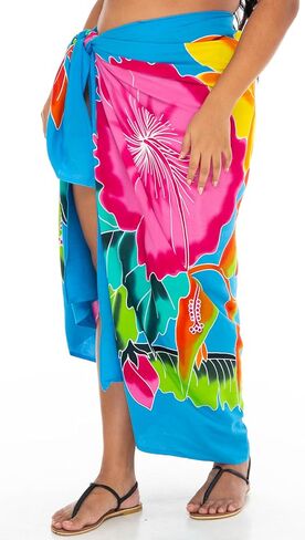 SHU-SHI Womens Plus Size Sarong Hibiscus Floral Pareo Cover Up Bathing suit Women Flower Beach Wrap Long Pool Resort Skirt in Saudi Arabia