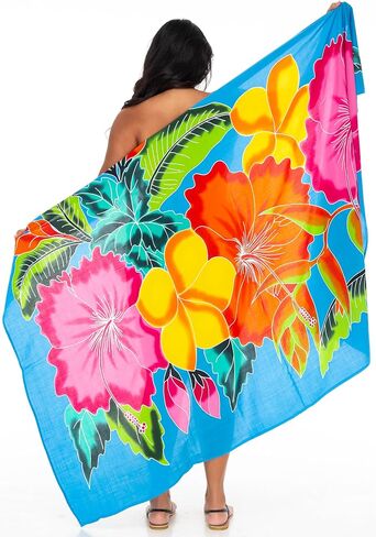 SHU-SHI Womens Plus Size Sarong Hibiscus Floral Pareo Cover Up Bathing suit Women Flower Beach Wrap Long Pool Resort Skirt in Saudi Arabia