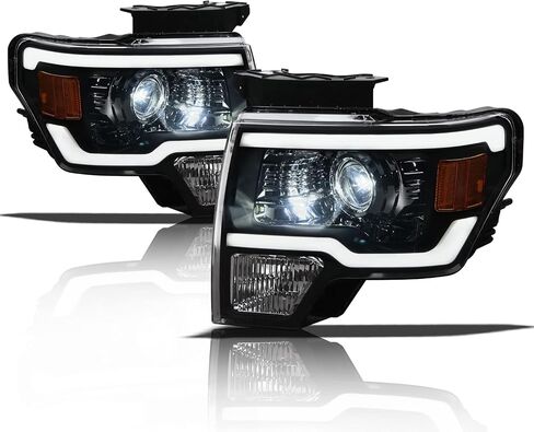 Alpha Owls 8711521 Projector Headlights With Switchback Sequential LED Bar & Startup Light - Chrome Amber Fits 2009-2014 Ford F150 Halogen Models in Saudi Arabia