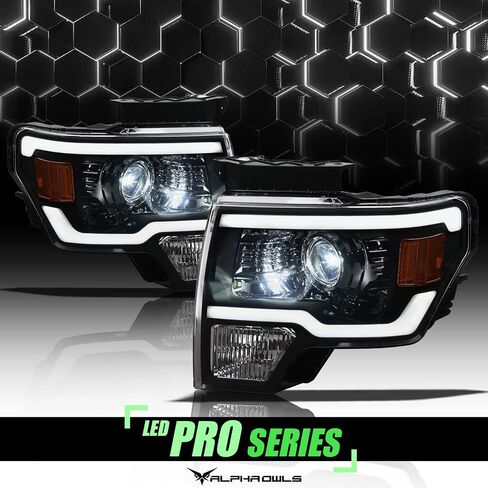 Alpha Owls 8711521 Projector Headlights With Switchback Sequential LED Bar & Startup Light - Chrome Amber Fits 2009-2014 Ford F150 Halogen Models in Saudi Arabia