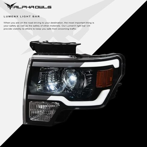 Alpha Owls 8711521 Projector Headlights With Switchback Sequential LED Bar & Startup Light - Chrome Amber Fits 2009-2014 Ford F150 Halogen Models in Saudi Arabia