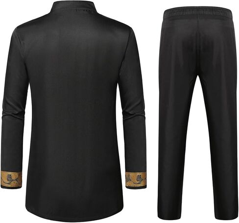 ZEROYAA Men's Africa Suit Long Sleeve Bronzing Print Shirt and Pants Outfit Traditional 2 Piece Set in Kuwait