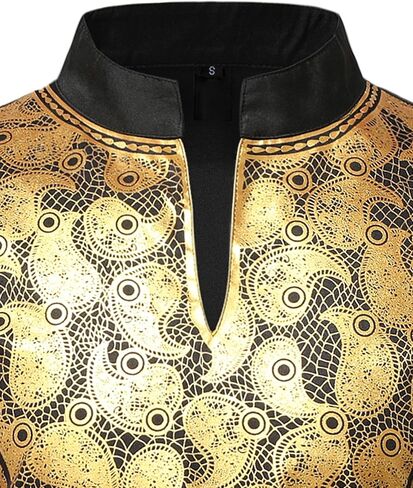 ZEROYAA Men's Africa Suit Long Sleeve Bronzing Print Shirt and Pants Outfit Traditional 2 Piece Set in Kuwait