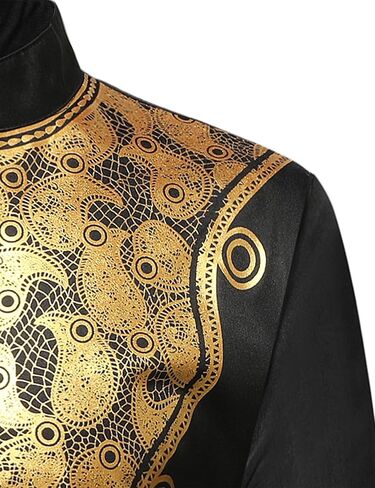 ZEROYAA Men's Africa Suit Long Sleeve Bronzing Print Shirt and Pants Outfit Traditional 2 Piece Set in Kuwait