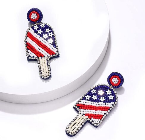 American Flag Earrings 4th of July Earrings for Women Beaded Heart Star Flag Dangle Drop Earrings Handmade Independence Day Patriotic Earrings Holiday Gifts in Kuwait