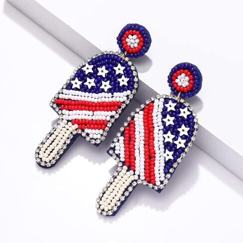American Flag Earrings 4th of July Earrings for Women Beaded Heart Star Flag Dangle Drop Earrings Handmade Independence Day Patriotic Earrings Holiday Gifts in Kuwait