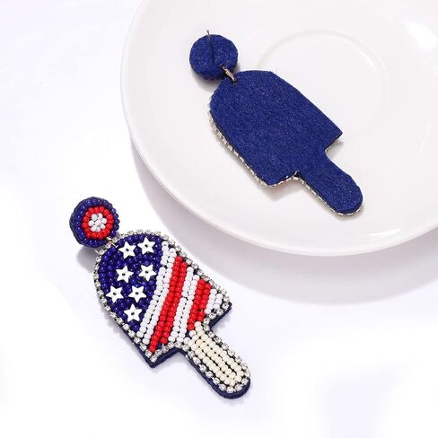 American Flag Earrings 4th of July Earrings for Women Beaded Heart Star Flag Dangle Drop Earrings Handmade Independence Day Patriotic Earrings Holiday Gifts in Kuwait