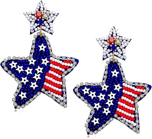 American Flag Earrings 4th of July Earrings for Women Beaded Heart Star Flag Dangle Drop Earrings Handmade Independence Day Patriotic Earrings Holiday Gifts in Kuwait
