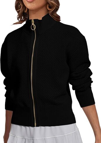 SuperPrity سترات صوفية للنساء كم طويل زمم سترة متماسكة خفيفة الوزن 2024 موضة خريف البيسبول معاطف أبلى in Kuwait