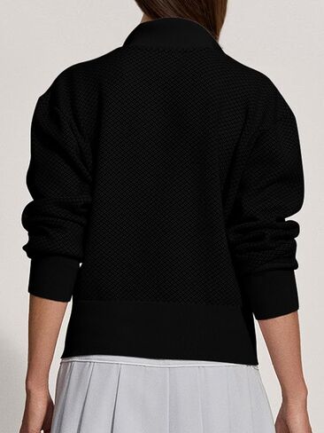 SuperPrity سترات صوفية للنساء كم طويل زمم سترة متماسكة خفيفة الوزن 2024 موضة خريف البيسبول معاطف أبلى in Kuwait