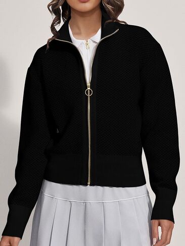 SuperPrity سترات صوفية للنساء كم طويل زمم سترة متماسكة خفيفة الوزن 2024 موضة خريف البيسبول معاطف أبلى in Kuwait