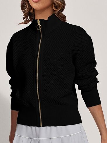 SuperPrity سترات صوفية للنساء كم طويل زمم سترة متماسكة خفيفة الوزن 2024 موضة خريف البيسبول معاطف أبلى in Kuwait