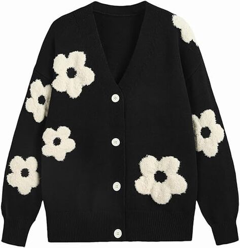 CIDER Cardigan Sweaters for Women V Neck Floral Women's Cardigans Knit Button Down 2024 Fall in Kuwait