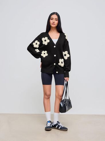 CIDER Cardigan Sweaters for Women V Neck Floral Women's Cardigans Knit Button Down 2024 Fall in Kuwait