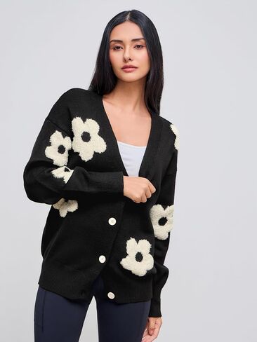 CIDER Cardigan Sweaters for Women V Neck Floral Women's Cardigans Knit Button Down 2024 Fall in Kuwait