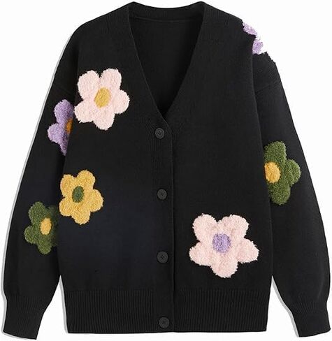 CIDER Cardigan Sweaters for Women V Neck Floral Women's Cardigans Knit Button Down 2024 Fall in Kuwait