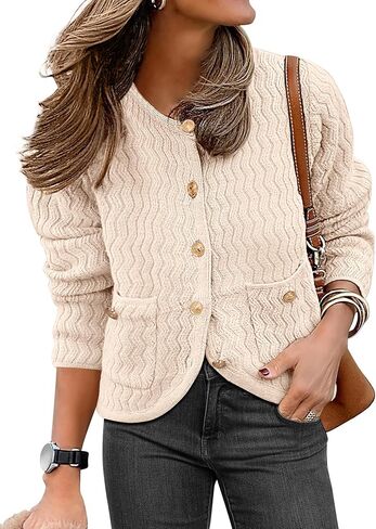 Caracilia Women's Cropped Cardigan Sweaters Open Front Button Down Knit Lady Jackets Outerwear with Pocktes 2024 Fall Clothes in Kuwait