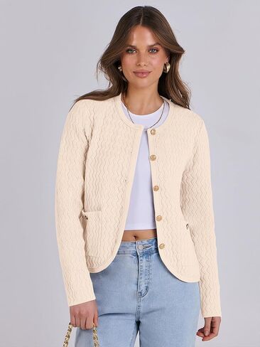 Caracilia Women's Cropped Cardigan Sweaters Open Front Button Down Knit Lady Jackets Outerwear with Pocktes 2024 Fall Clothes in Kuwait