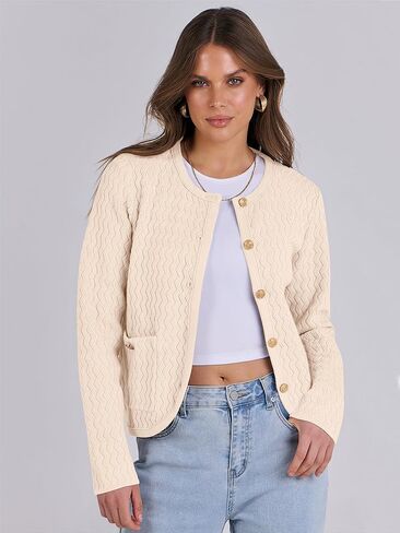 Caracilia Women's Cropped Cardigan Sweaters Open Front Button Down Knit Lady Jackets Outerwear with Pocktes 2024 Fall Clothes in Kuwait
