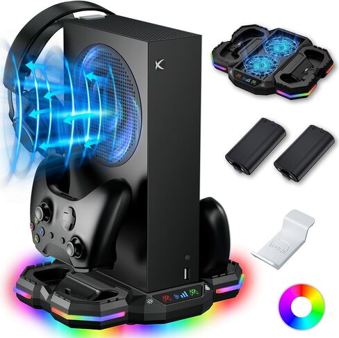 Cooling Stand & Controller Charging Station for Xbox Series S with 13 RGB Light Mode, ZAONOOL Dual Charger Dock & Cooler Fan with 2*1400mAh Rechargeable Battery and Headset Hook for Xbox S Accessories in Kuwait