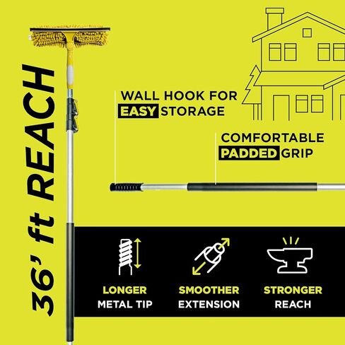 DOCAZOO, 20 ft Reach Window Washing Kit with 5 to 12 ft Telescoping Extension Pole, Window Squeegee and Scrubber Combo, Dual Pivot in Saudi Arabia