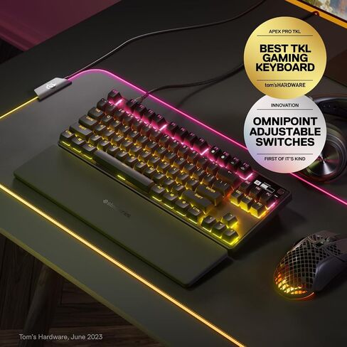 New SteelSeries Apex Pro TKL 2023 Ed. - أسرع لوحة مفاتيح ميكانيكية للألعاب في العالم - تشغيل قابل للتعديل - Esports Tenkeyless - شاشة OLED - RGB - أغطية مفاتيح PBT - USB-C (متجدد) in Kuwait