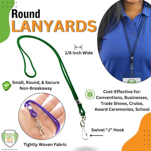 Specialist ID 25 Pack - Premium Round ID Badge Holder Neck Lanyards for Badges and Name Tags - 36 in Non-Breakaway Heavy Duty Rope Cord & Secure Metal Swivel J Hook Clip (Assorted Colors) in Kuwait