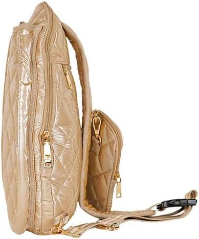 Jillian Bounce Berry Pink Striped 12 x 16 Inch Quilted Nylon Womens Pickleball Sport Sling Bag in Saudi Arabia
