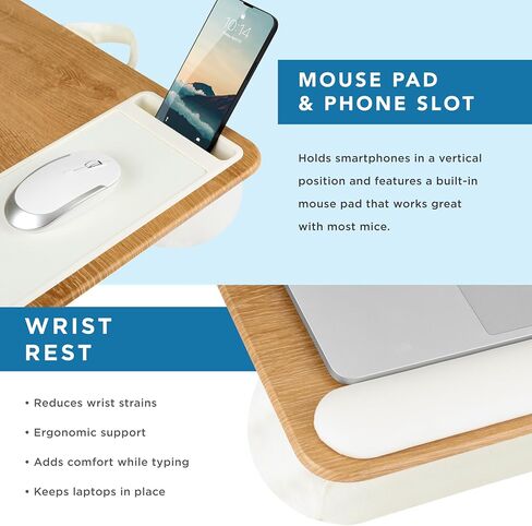 LAPGEAR Home Office Lap Desk with Device Ledge, Mouse Pad, and Phone Holder - Oak Woodgrain - Fits up to 15.6 Inch Laptops - Style No. 91589 in Saudi Arabia