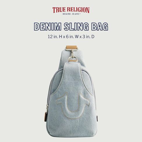 حقيبة حبال نسائية من True Religion، حقيبة ظهر صغيرة للسفر من قماش الدنيم مع حزام كتف قابل للتعديل in Kuwait