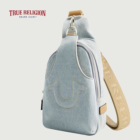 حقيبة حبال نسائية من True Religion، حقيبة ظهر صغيرة للسفر من قماش الدنيم مع حزام كتف قابل للتعديل in Kuwait