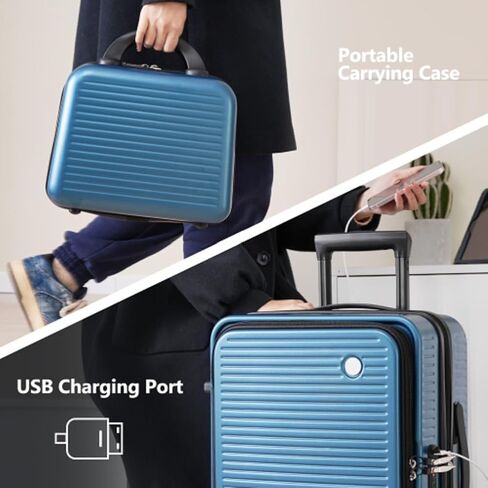 مجموعة حقائب حمل مقاس 20 بوصة مع جيب أمامي ومنفذ USB، حقيبة أمتعة خفيفة الوزن وقابلة للتوسيع مع قفل Tsa وعجلات دوارة 360 درجة وحقيبة أمتعة للسفر باللون الذهبي الوردي in Kuwait