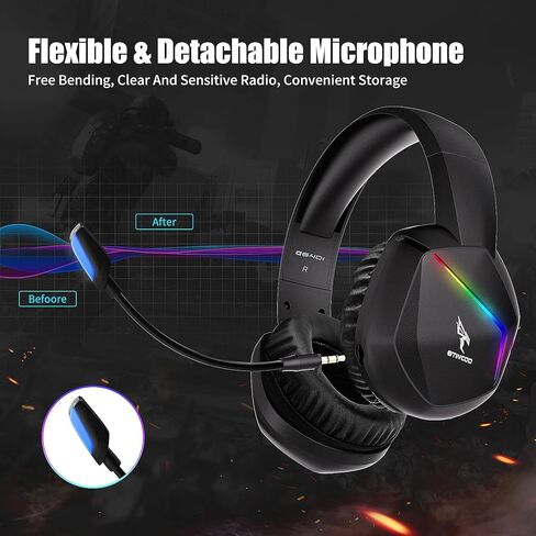 SOMIC 2.4G Wireless Gaming Headset with Microphone for PS5, PS4, Computer Gamer Headphone with Stereo Sound, Detachable Mic, Soft Earmuffs, RGB LED Light, 10H+ Playtime (Xbox one in Wired Mode) GS401 in Kuwait