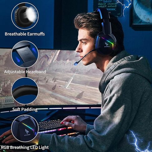 SOMIC 2.4G Wireless Gaming Headset with Microphone for PS5, PS4, Computer Gamer Headphone with Stereo Sound, Detachable Mic, Soft Earmuffs, RGB LED Light, 10H+ Playtime (Xbox one in Wired Mode) GS401 in Kuwait