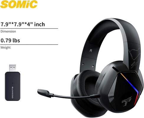 SOMIC 2.4G Wireless Gaming Headset with Microphone for PS5, PS4, Computer Gamer Headphone with Stereo Sound, Detachable Mic, Soft Earmuffs, RGB LED Light, 10H+ Playtime (Xbox one in Wired Mode) GS401 in Kuwait