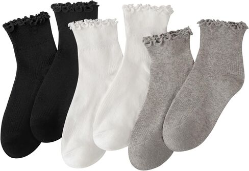 6 Pairs Girl Women Ruffle Socks, Ruffle Turn-Cuff Casual Cute Girl Ruffle Socks Breathable Cotton Ruffle Ankle Socks in Saudi Arabia