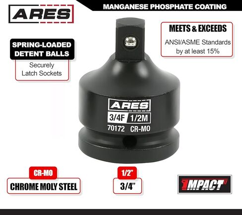محول مقبس الصدمات ARES 70170-1/2 بوصة F إلى 3/8 بوصة M - هيكل فولاذي من الكروم الموليبدينوم يتجاوز معايير ANSI ويضمن الاستخدام مدى الحياة in Kuwait