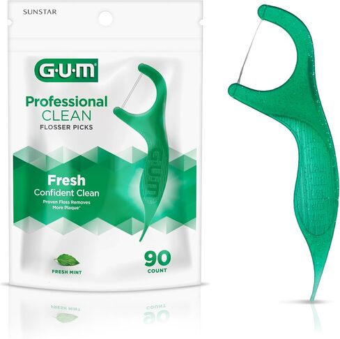 GUM Professional Clean Floss Picks - Extra Strong Shred-Resistant Floss, Easy Grip Handle - Dental Flossers for Adults - Fresh Mint Flavor, 40ct (6pk) in Saudi Arabia