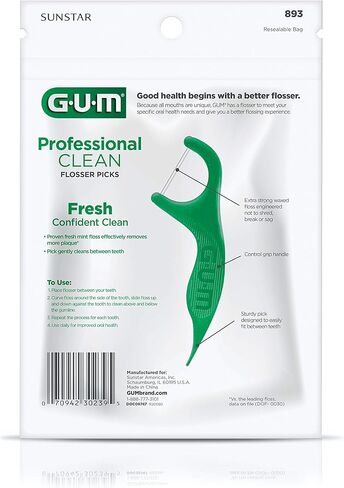 GUM Professional Clean Floss Picks - Extra Strong Shred-Resistant Floss, Easy Grip Handle - Dental Flossers for Adults - Fresh Mint Flavor, 40ct (6pk) in Saudi Arabia
