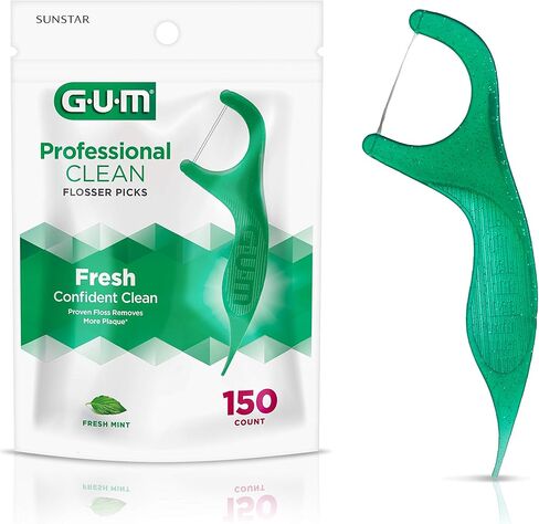 GUM Professional Clean Floss Picks - Extra Strong Shred-Resistant Floss, Easy Grip Handle - Dental Flossers for Adults - Fresh Mint Flavor, 40ct (6pk) in Saudi Arabia