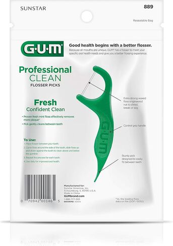 أعواد تنظيف الأسنان الاحترافية من GUM - خيط تنظيف قوي للغاية مقاوم للتمزيق، مقبض سهل الإمساك - خيط تنظيف الأسنان للبالغين - نكهة النعناع المنعش، 150 قطعة (4 قطع) in Kuwait