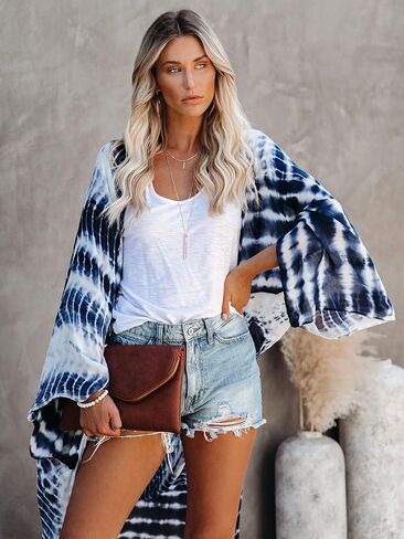 Tie Dye Open Front Long Beach Kimono Swimsuit Cover up for Women in Saudi Arabia