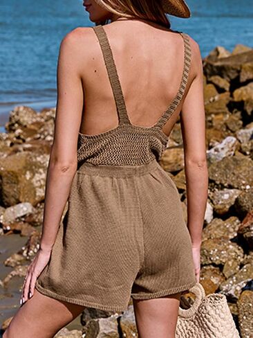 CUPSHE Womens Crochet Beach Cover Ups Casual Sleeveless Romper Square Neck Backless Shorts Overalls Mini Coverup in Saudi Arabia