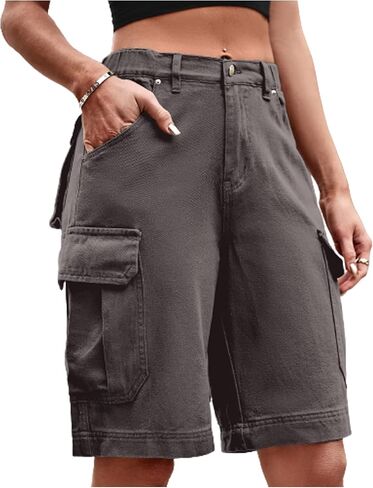 Women's Casual Loose Fit Multi-Pockets Twill Bermuda Cargo Shorts Y2K Baggy Knee Length Shorts Grunge Techwear in Kuwait