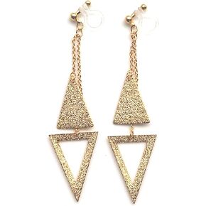 Silver Dangle Invisible Clip On Earrings for Women Not Pierced Comfortable Gold Long Chain Triangle Fringe Hoop Clip On Earrings Miyabi Grace