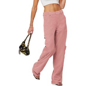 Zwurew Women Wide Leg Long Pants Casual Capris High Elastic Waisted Cargo Pants Wear to Wrok Trouser with Pockets